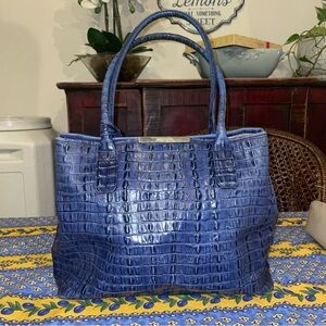 Brahmin Crocodile Blue Anywhere Tote Preowned 13x11x6
